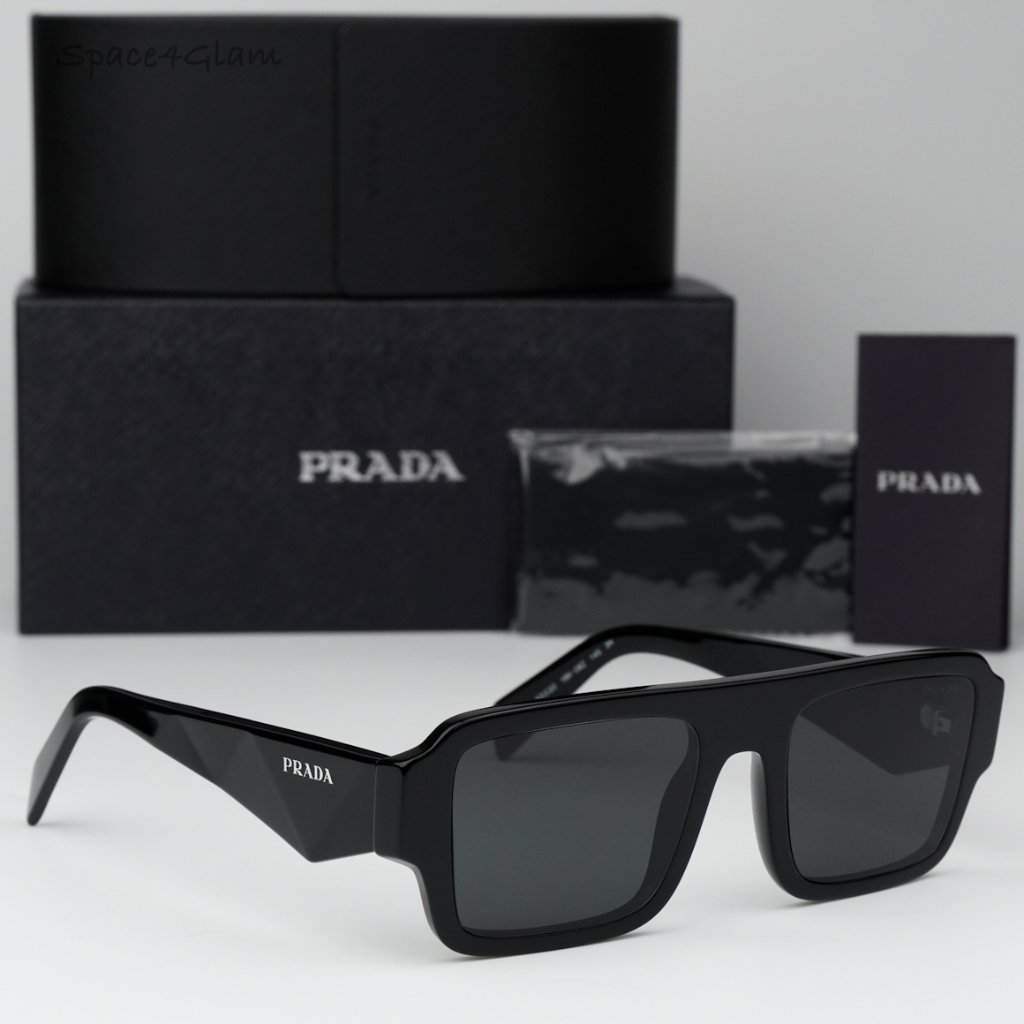 Prada Women Sunglasses Black Dark Grey Square Pra05s 16k08z Brand New